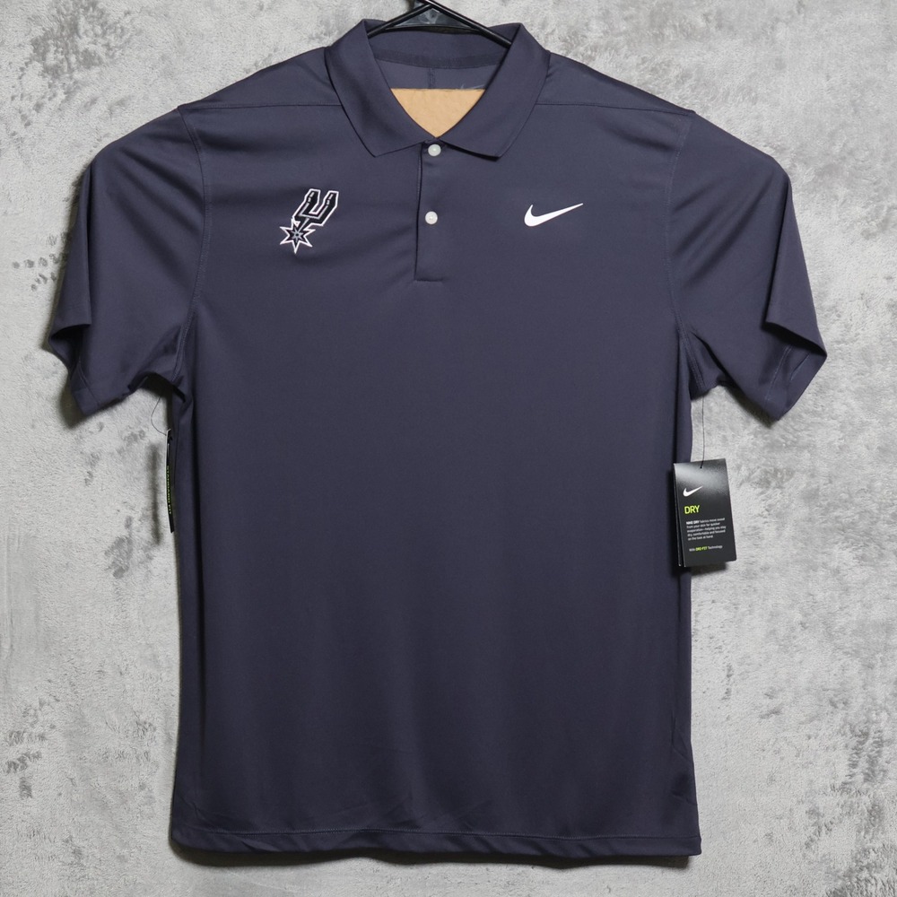 Nike San Antonio Spurs Polo Shirt Mens Medium Gray Coach Dri-FIT NBA Golf Preppy